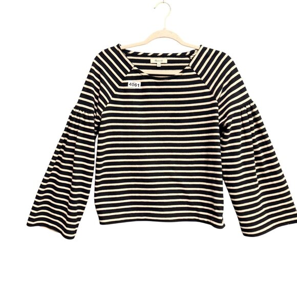 Madewell Womens XS Black Beige Striped Long-Sleeve Top - Picture 7 of 8